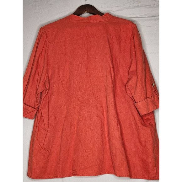 Tweeds Woman Orange  Linen tunic Blouse button front 3/4 sleeves  Size 2X - Picture 3 of 10